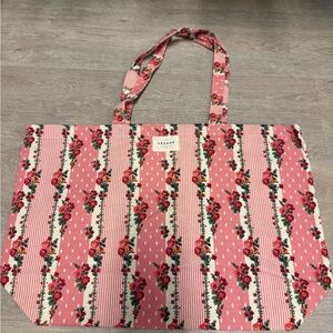 Sezane Pink Floral Stripe Tote